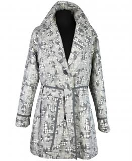Dámský šedý vzorovaný kabát s páskem Fransa XL
