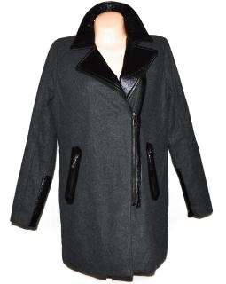 Dámský šedý zateplený kabát - křivák s koženkovými doplňky AMISU 40