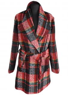 Dámský vlněný barevný kabát s páskem   M*