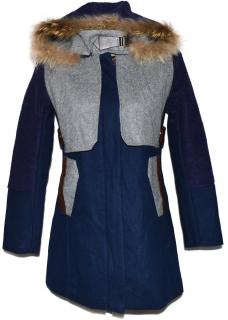 Dámský zateplený modrý kabát s kapucí Donemeto S