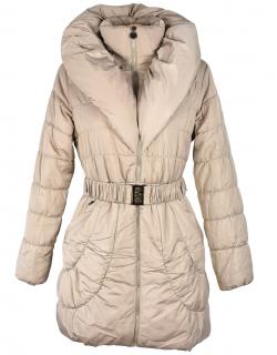 Dámský zimní béžový prošívaný kabát s páskem a límcem M