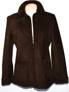 KOŽENÁ dámská broušená hnědá bunda na zip Marks&Spencer L