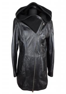 Kožená dámská černá bunda s kapucí na zip křivák BENNY´S SHOP  M*