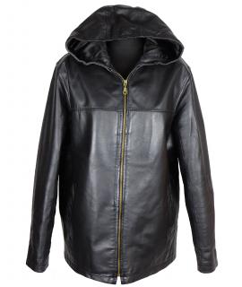 Kožená dámská černá měkká bunda s kapucí CALYPSO  XL*