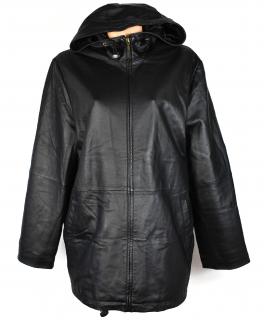 KOŽENÁ dámská černá měkká zimní bunda na zip s kapucí GINA MARIOLANO XXL
