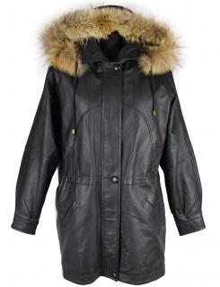 KOŽENÁ dámská černá měkká zimní parka s kapucí s pravou kožešinou, odnimatelnou zimní vložkou Paris XXL