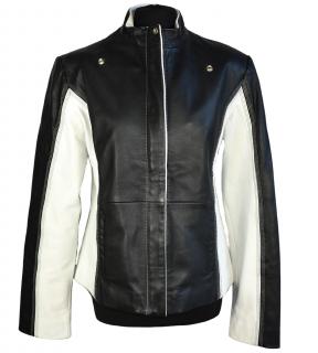 KOŽENÁ dámská černobílá měkká bunda na zip XL