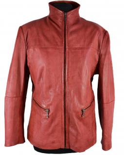 KOŽENÁ dámská červená měkká bunda na zip EVOCO XL