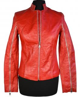 KOŽENÁ dámská červená měkká bunda na zip XS/S