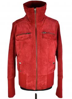 KOŽENÁ dámská červená semišová bunda na zip Reserved 42