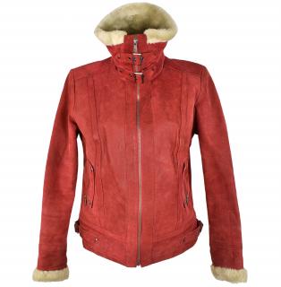 KOŽENÁ dámská červená zimní bunda s kožíškem C&A 42