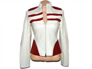 KOŽENÁ dámská červeno-bílá měkká bunda 42nd Street XS