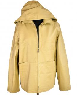 KOŽENÁ dámská hnědá měkká bunda na zip s kapucí Front Line XL