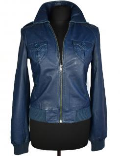 KOŽENÁ dámská modrá měkká bunda na zip H&M 36