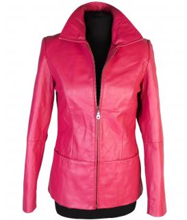 Kožená dámská růžová bunda na zip CONCEPT S*