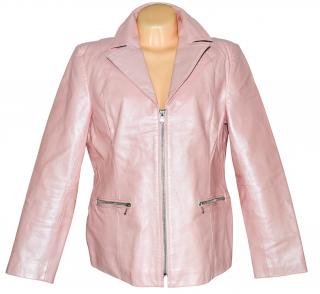 KOŽENÁ dámská růžová perleťová bunda na zip L/XL