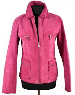 KOŽENÁ dámská růžová semišová bunda na zip M