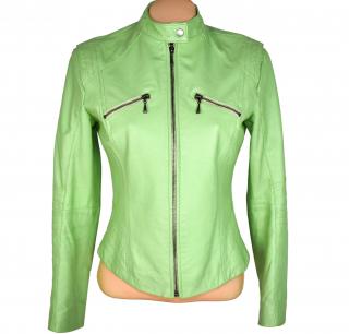 KOŽENÁ dámská zelená měkká bunda na zip Lipstick S