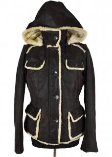 KOŽENÁ dámská zimní hnědá bunda s kožíškem, kapucí YESSICA 36, 40