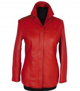 Kožená měkká dámská červená bunda na zip SETTORE  S*