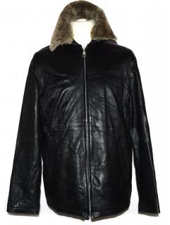 KOŽENÁ pánská černá měkká bunda na zip s kožíškem LINEA M/L