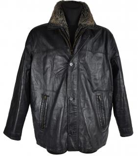 KOŽENÁ pánská černá měkká zateplená bunda s odnimatelným kožíškovým límcem Bourbon L/XL