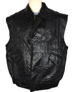 KOŽENÁ pánská černá měkká zateplená vesta na zip XL