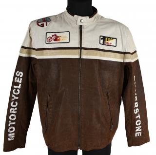 KOŽENÁ pánská hnědá zateplená moto bunda Montego L