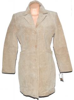 KOŽENÝ dámský béžový broušený kabát s cedulkou L