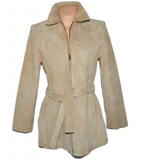 KOŽENÝ dámský béžový broušený kabát s páskem Joie De Vivre L