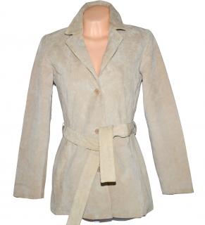 KOŽENÝ dámský béžový broušený kabát s páskem Outer Edge L