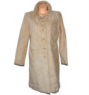 KOŽENÝ dámský béžový dlouhý kabát Marks&Spencer L/XL