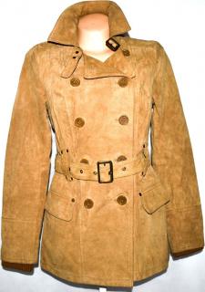 KOŽENÝ dámský broušený hnědý kabát s páskem STRADIVARIUS M