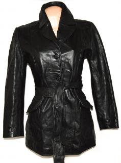 KOŽENÝ dámský černý kabát s páskem L/XL