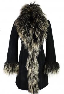 KOŽENÝ dámský černý kabát s pravou kožešinou BEBE S