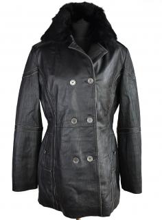 KOŽENÝ dámský černý kabát s pravým kožíškem CERO XL