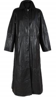 KOŽENÝ dámský černý měkký dlouhý kabát L/XL