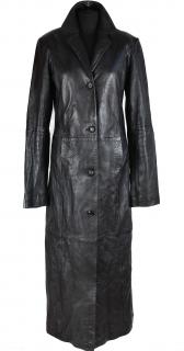 KOŽENÝ dámský černý měkký dlouhý kabát L