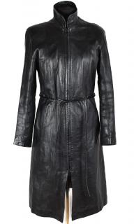 KOŽENÝ dámský černý měkký dlouhý kabát s páskem M