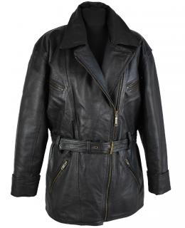 KOŽENÝ dámský černý měkký kabát - křivák s páskem C&A XL