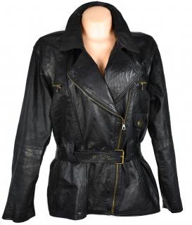 KOŽENÝ dámský černý měkký kabát - křivák s páskem XXL