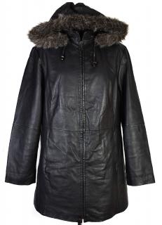 KOŽENÝ dámský černý měkký kabát na zip s kapucí Different 44