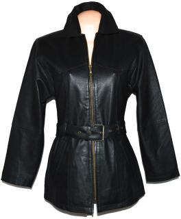 KOŽENÝ dámský černý měkký kabát na zip s páskem S