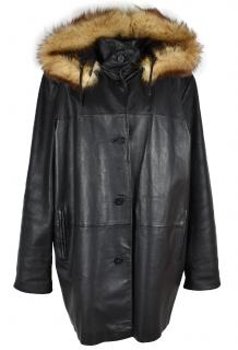 KOŽENÝ dámský černý měkký kabát s kapucí s pravou kožešinou Strnad & Červinka XXXL