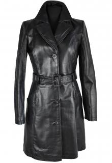 KOŽENÝ dámský černý měkký kabát s páskem 38