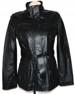 KOŽENÝ dámský černý měkký kabát s páskem F&F M