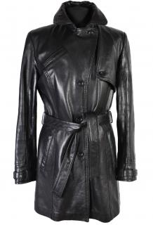KOŽENÝ dámský černý měkký kabát s páskem KARA 40