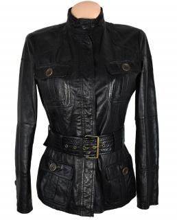 KOŽENÝ dámský černý měkký kabátek s páskem M