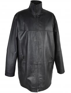 KOŽENÝ dámský černý měkký zateplený kabát na zip XL