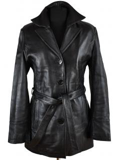 KOŽENÝ dámský černý měkký zateplený kabát s páskem L